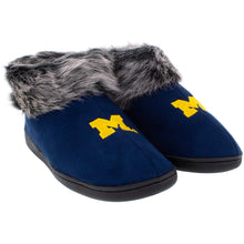 Load image into Gallery viewer, Michigan Wolverines Faux Sheepskin Furry Top Indoor/Outdoor Slippers