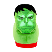 Load image into Gallery viewer, Green Hulk Marvel slippers in ultra-soft plush with embroidered features