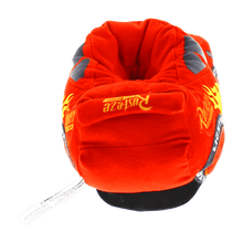 Load image into Gallery viewer, Lightning McQueen Cars slippers in red plush with embroidered number 95 racing details