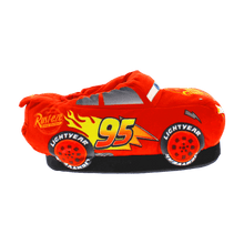 Load image into Gallery viewer, Pair of red Lightning McQueen plush house slippers with non-slip soles