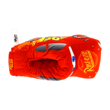 Load image into Gallery viewer, Lightning McQueen novelty slippers, red plush with sturdy non-slip bottom