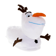 Load image into Gallery viewer, Olaf plush slippers, white snowman with a carrot nose and toothy smile
