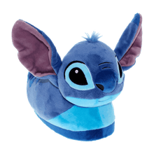 Load image into Gallery viewer, Stitch plush slippers in blue with the character's ears, eyes and wide smile